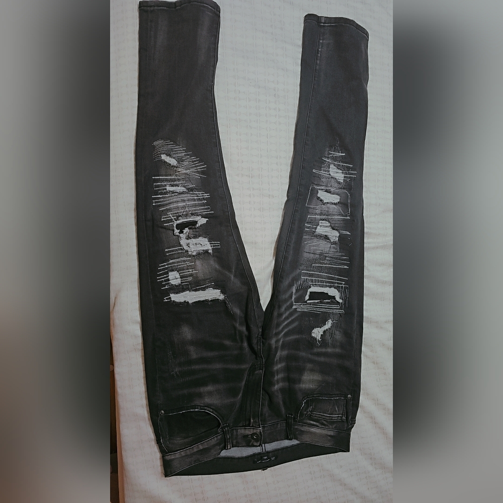 Men's Black Distressed Skinny Jeans